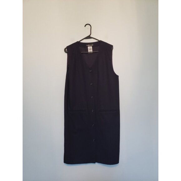 Sag Harbor Dresses & Skirts - Vtg Sag Harbor Women 10 100% Wool Jumper Dress Dark Academia Button Up Navy Blue